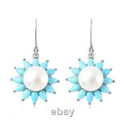 925 Sterling Silver Sleeping Beauty Turquoise Flower Earrings Jewelry Gift Ct 4