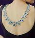 925 Sterling Silver Statement Necklace Blue Cushion Vintage Jewelry Gift Box her