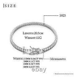 925 Sterling Silver Tennis Chain 3mm Moissanite Bracelet Men Women Jewelry Gift