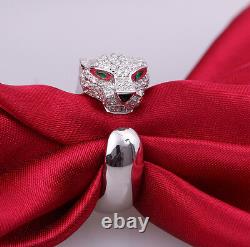 925 Sterling Silver Unisex Green Eye Panther Head Ring US All Size+Gift