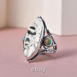 925 Sterling Silver White Buffalo Blue Turquoise Ring Jewelry Gift Size 9 Ct 11