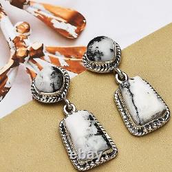 925 Sterling Silver White Buffalo Dangle Drop Earrings Jewelry for Women Ct 17.9