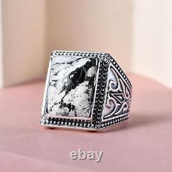 925 Sterling Silver White Buffalo Solitaire Ring Jewelry Gift Size 11 Ct 11.2