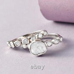 925 Sterling Silver White Polki Diamond Stackable Ring Jewelry Gift Ct 1