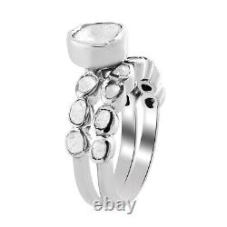 925 Sterling Silver White Polki Diamond Stackable Ring Jewelry Gift Ct 1