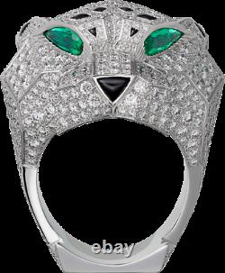 925 Sterling Silver White Round & Green Pear Cut Diamond Panther Engagement Ring
