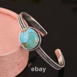 925 Sterling Silver Women Cuff Bangle With Kingman Turquoise Jewelry Gift