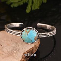 925 Sterling Silver Women Cuff Bangle With Kingman Turquoise Jewelry Gift