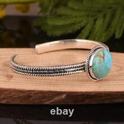 925 Sterling Silver Women Cuff Bangle With Kingman Turquoise Jewelry Gift