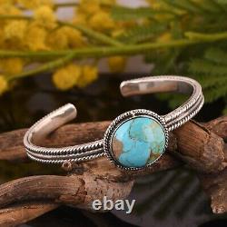 925 Sterling Silver Women Cuff Bangle With Kingman Turquoise Jewelry Gift