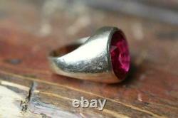 925 Sterling Silver Yellow Gold Ruby Signet Ring Handmade Jewelry Gift Free Ship