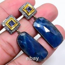 925 Sterling silver Earring Studded with Sapphire & Pave Diamond jewelry Gift