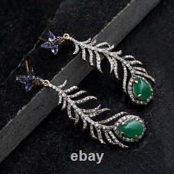 925 sterling Silver GF Tanzanite, Emerald Pave Diamond Jewelry, Gift Her MN