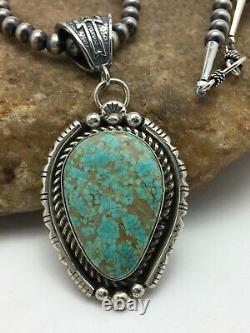 AMAZING Navajo Sterling Silver TURQUOISE#8 Necklace Pendant 2.75 8239 Gift Sale