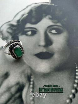 ANTIQUE ART DECO 1920s STERLING SILVER CHRYSOPRASE MARCASITE RING SIZE P GIFT