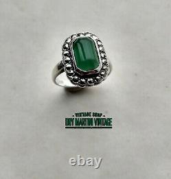 ANTIQUE ART DECO 1920s STERLING SILVER CHRYSOPRASE MARCASITE RING SIZE P GIFT