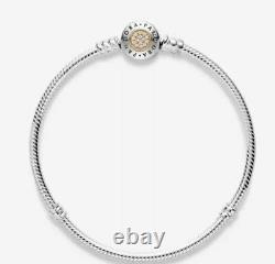 AUTHENTIC PANDORA BRACELET 2-TONE SIGNATURE With14K #590741CZ WITH GIFT 7.5 in