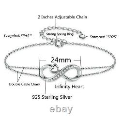 Adjustable Bracelet 925 Sterling Silver Infinity Love Heart Gifts for Women, Mom