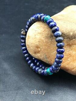 Amazing Gift Native American Sterling Silver Lapis Turquoise Bead Bracelet 3260