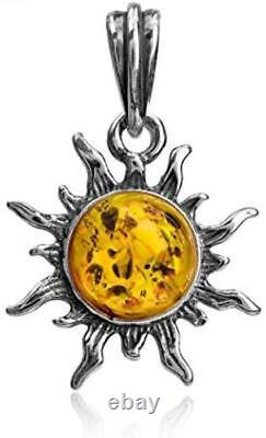 Amber Flaming Sun Necklace Pendant Chain 18 Sterling Silver Jewelry Gifts Girls