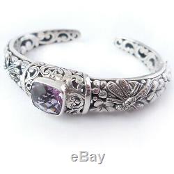 Amethyst Bracelet Solid. 925 Sterling Bali Silver Dragonfly Cuff Jewelry Gift