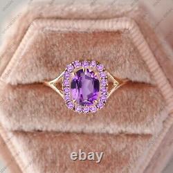 Amethyst Halo Ring, 925 Sterling Silver Wedding Ring, Lavender Jewelry Gift For