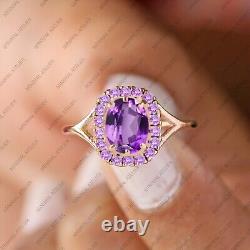 Amethyst Halo Ring, 925 Sterling Silver Wedding Ring, Lavender Jewelry Gift For