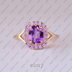 Amethyst Halo Ring, 925 Sterling Silver Wedding Ring, Lavender Jewelry Gift For