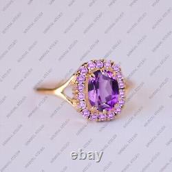 Amethyst Halo Ring, 925 Sterling Silver Wedding Ring, Lavender Jewelry Gift For