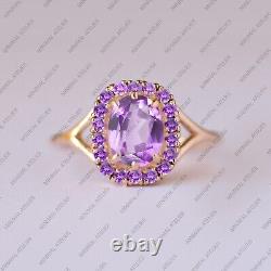 Amethyst Halo Ring, 925 Sterling Silver Wedding Ring, Lavender Jewelry Gift For