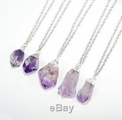 Amethyst Healing Crystal Quartz Cluster Necklace-Silver Boho-Bohemian Stone Gift