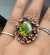 Ammolite Gemstone 925 Silver Garnet Oval Ring Rhodium Plated Floral Jewelry Gift