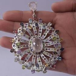 Anniversary Gift For Her Natural Multi Gemstone Pendant Silver Jewelry 9652