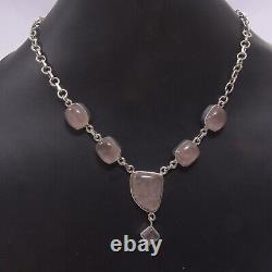 Anniversary Gift For Her Natural Rose Quartz Necklace Silver Jewelry 9685