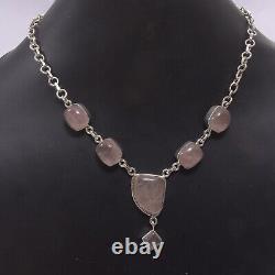 Anniversary Gift For Her Natural Rose Quartz Necklace Silver Jewelry 9685
