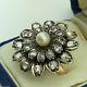 Antique 925 Sterling Silver Pearl ring and Rose cut diamonds gift