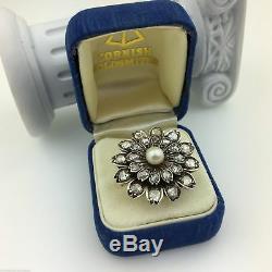 Antique 925 Sterling Silver Pearl ring and Rose cut diamonds gift