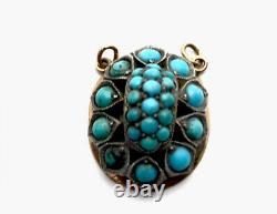 Antique 9ct Rose Gold Silver Turquoise Pendant 10.1g GIFT BOXED