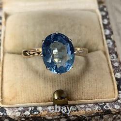 Antique Art Deco 9ct Gold Silver Paste Sapphire Aquamarine Ring UK L1/2, US 5-6