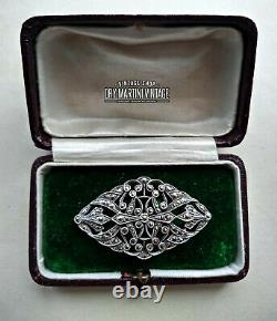 Antique Art Nouveau French Fine Sterling Silver Marcasite Brooch Pin Bridal Gift