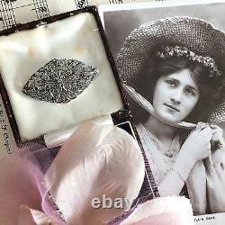 Antique Art Nouveau French Fine Sterling Silver Marcasite Brooch Pin Bridal Gift