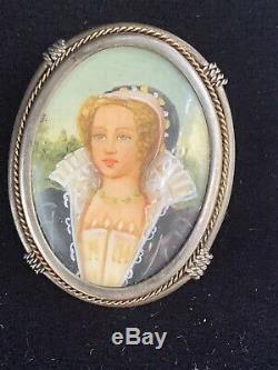 Antique Cameo Lady Brooch -pendant Italian Silver 800 Hand Painted Gift