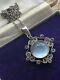Antique Edwardian Silver Moonstone Paste Pendant and Chain Gift Wrapped Gorgeous