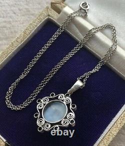 Antique Edwardian Silver Moonstone Paste Pendant and Chain Gift Wrapped Gorgeous