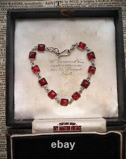 Antique Edwardian Sterling Silver Table Cut Garnet Riviere Bracelet Bridal Gift