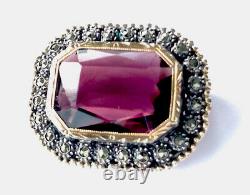 Antique French Silver Gold Marcasite Amethyst Paste Brooch GIFT BOXED