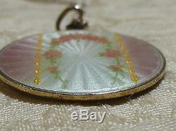 Antique Guilloche Enamel Pendant Necklace 925 Silver Chain Double Sided Gift Box