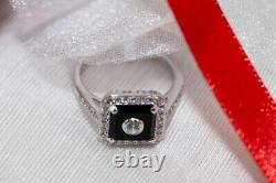 Antique Vintage Style Black Onyx Square Ring in 925 Sterling Silver Gift For her