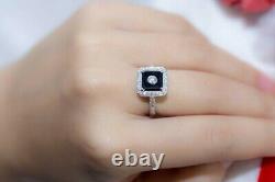 Antique Vintage Style Black Onyx Square Ring in 925 Sterling Silver Gift For her
