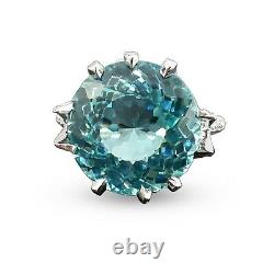 Aqua Blue Round Ring 925 Sterling Silver Sparkly Studded Basket Jewelry gift her